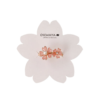 リング ニッケルフリー メタル ダブル 桜 ワイヤーフラワー ストーン パール フリーサイズ 指輪