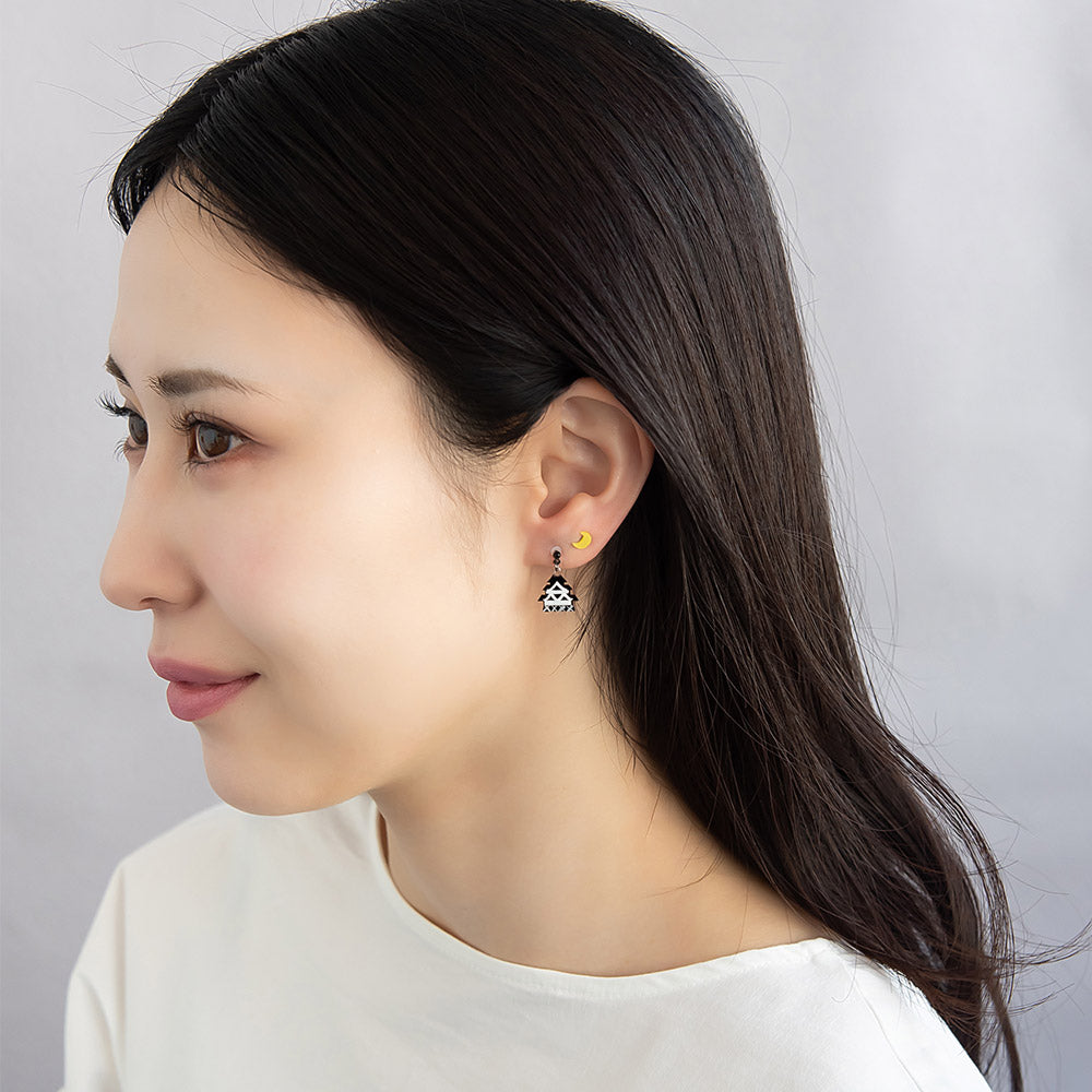 ピアス 忍者 手裏剣 お城 三日月 3個セット チタンポスト スタッドピアス ドロップピアス