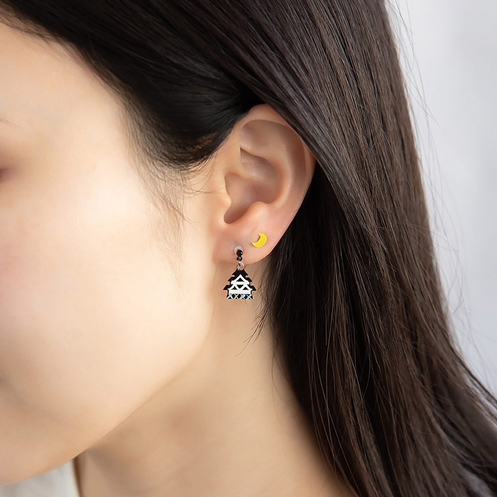 ピアス 忍者 手裏剣 お城 三日月 3個セット チタンポスト スタッドピアス ドロップピアス