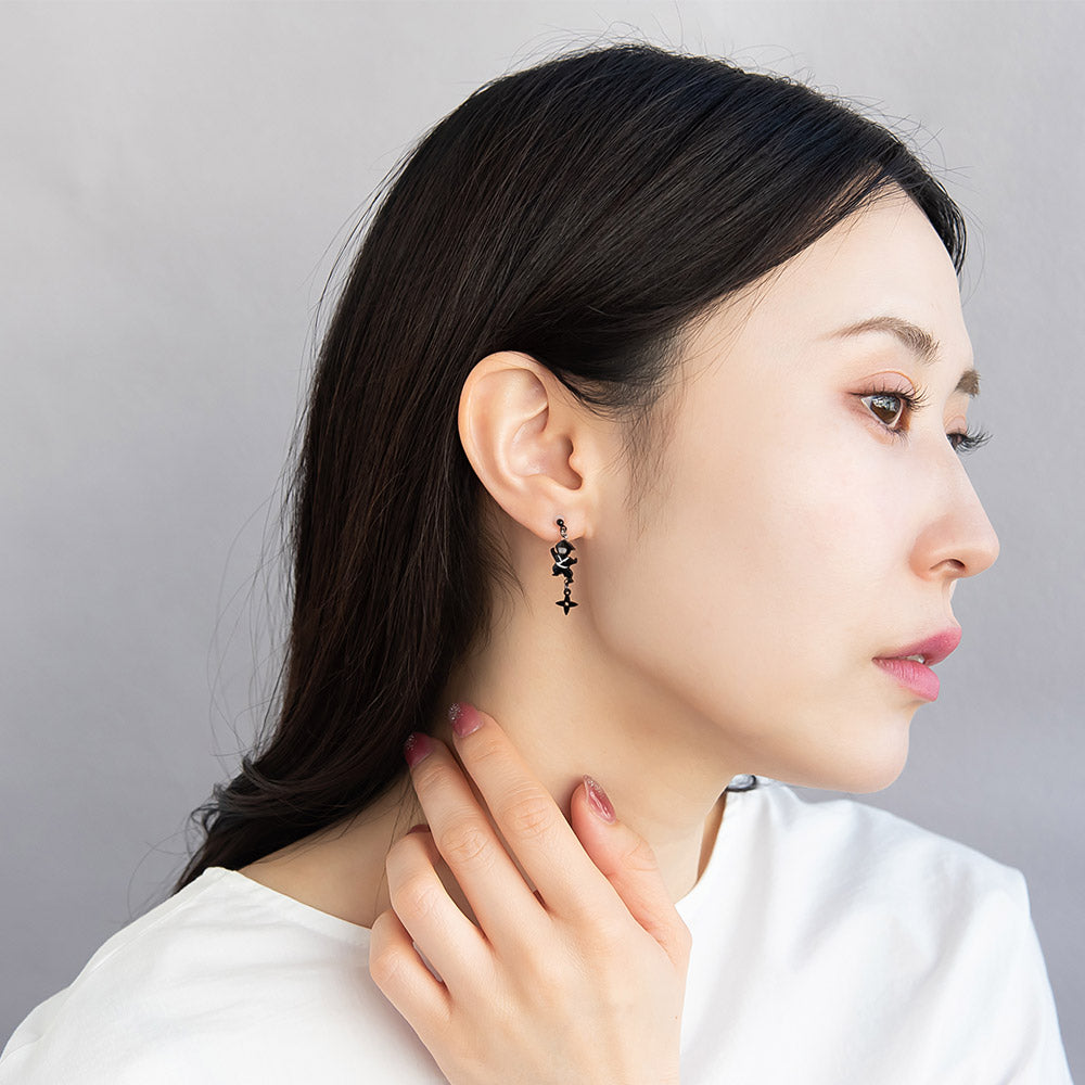 ピアス 忍者 手裏剣 お城 三日月 3個セット チタンポスト スタッドピアス ドロップピアス