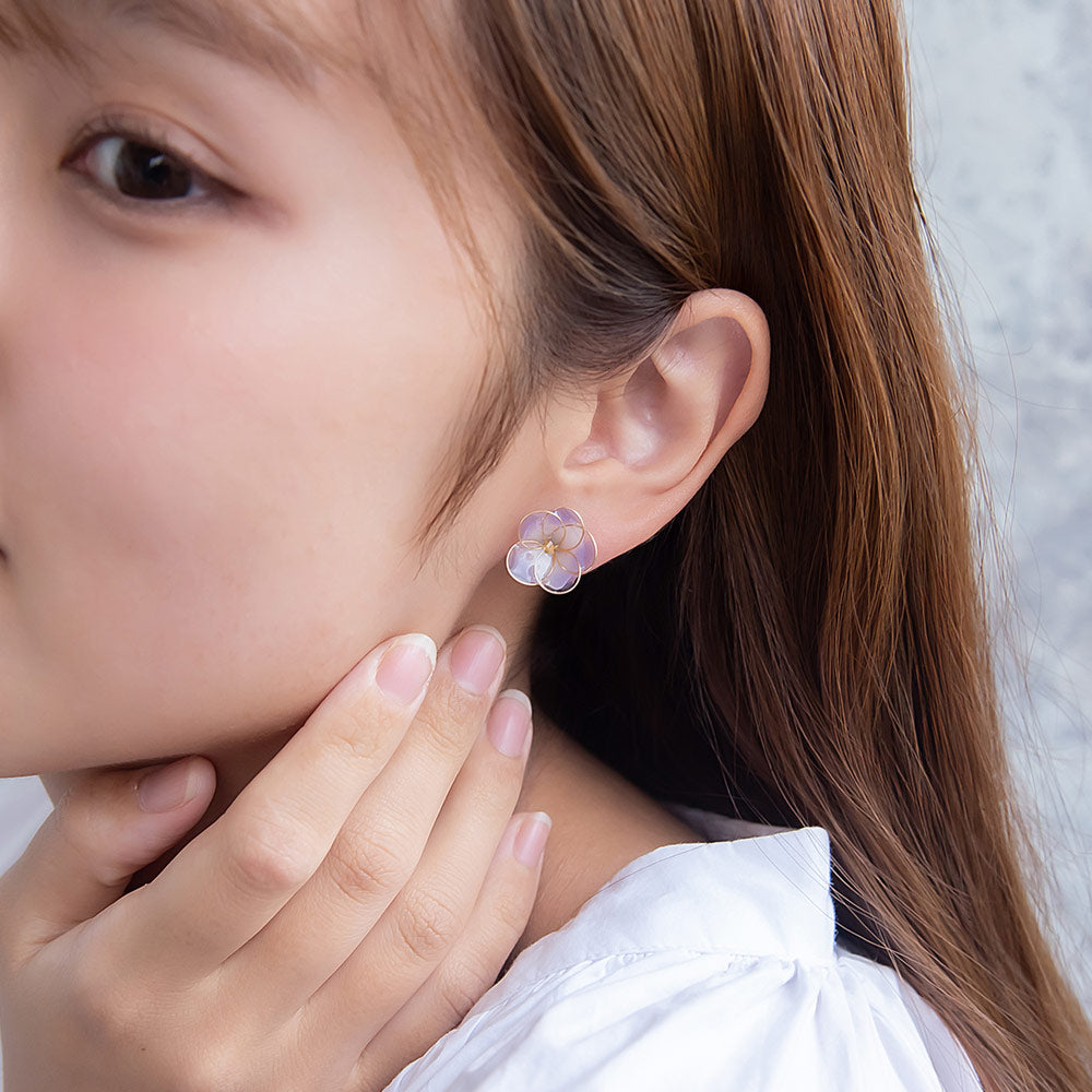 ピアス ニッケルフリー メタル 朝顔 ワイヤー フラワー 花 カラー ストーン アシンメトリー 3個セット チタンポスト スタッドピアス ドロップピアス