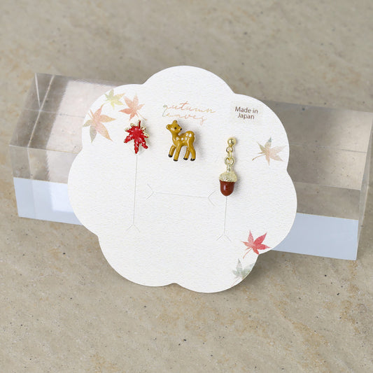 ピアス 紅葉 鹿 どんぐり 3個セット チタンポスト スタッドピアス