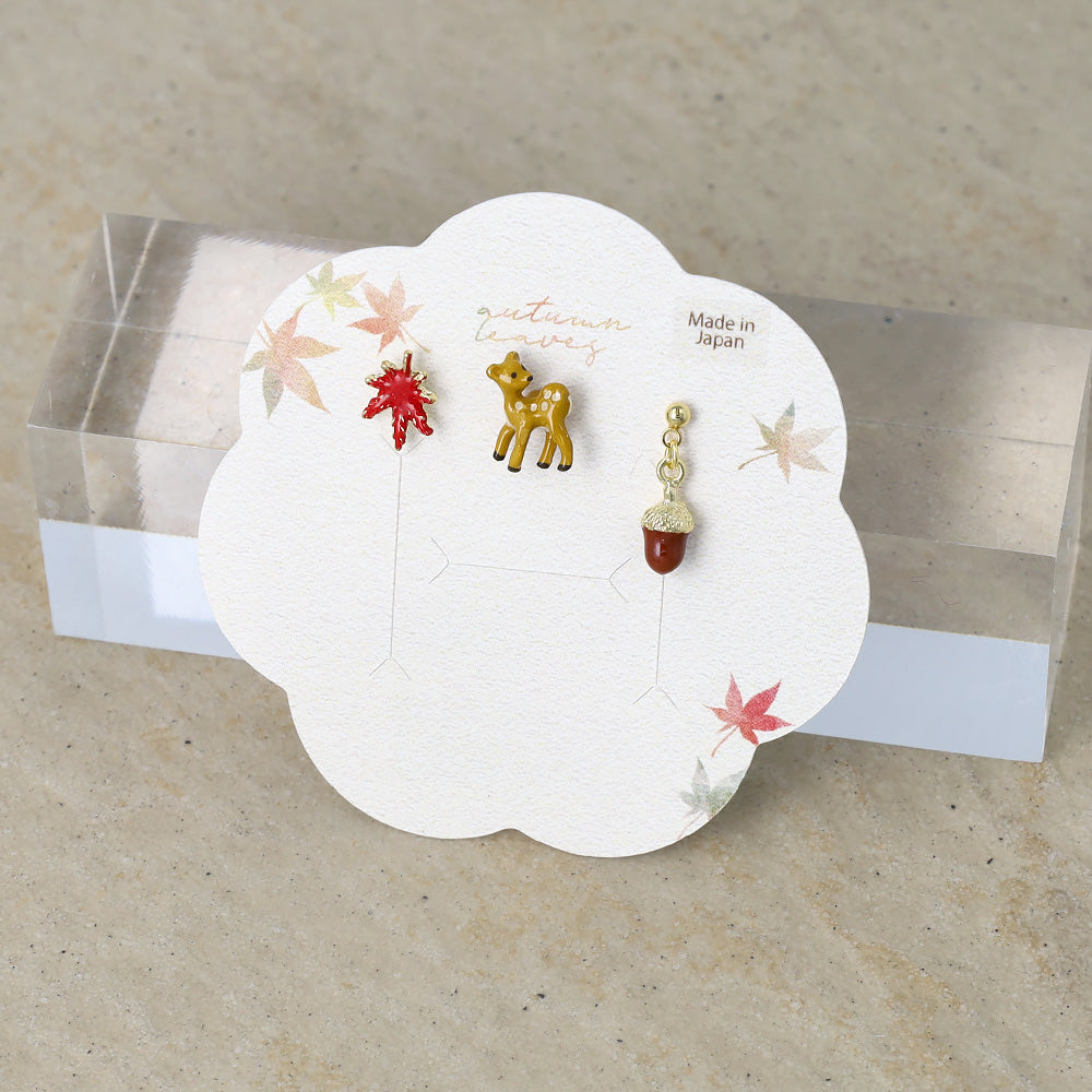 ピアス 紅葉 鹿 どんぐり 3個セット チタンポスト スタッドピアス