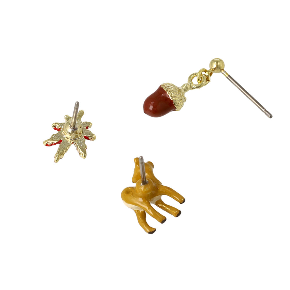 ピアス 紅葉 鹿 どんぐり 3個セット チタンポスト スタッドピアス