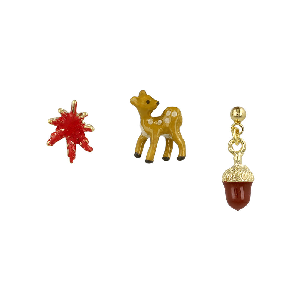 ピアス 紅葉 鹿 どんぐり 3個セット チタンポスト スタッドピアス