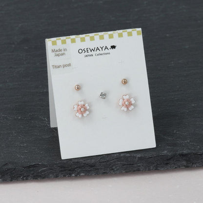 ピアス メタル 桜 パール ストーン ボール 5個セット チタンポスト スタッドピアス
