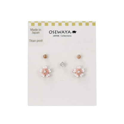 ピアス メタル 桜 パール ストーン ボール 5個セット チタンポスト スタッドピアス