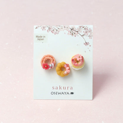 ピアス 桜 フラワー ドーナツ スイーツ パール ３個セット チタンポスト スタッドピアス