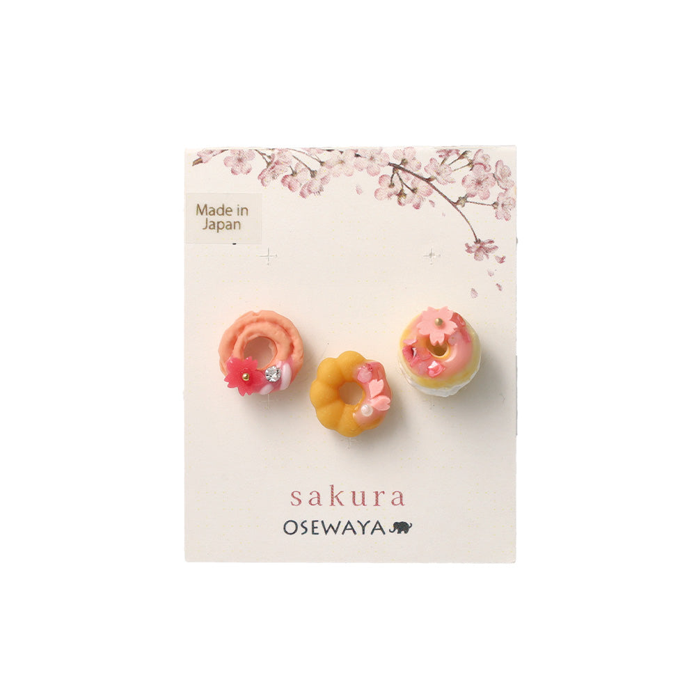 ピアス 桜 フラワー ドーナツ スイーツ パール ３個セット チタンポスト スタッドピアス