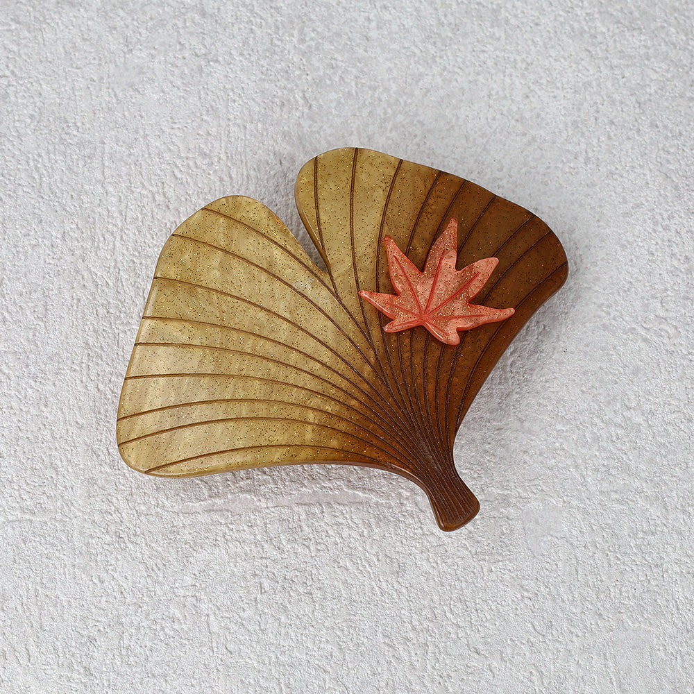 バレッタ 銀杏 紅葉 マーブル カラー