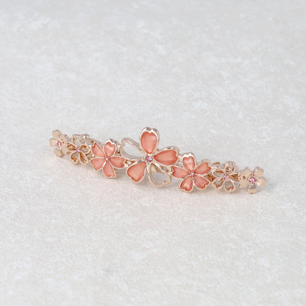 バレッタ ニッケルフリー メタル 桜 ストーン