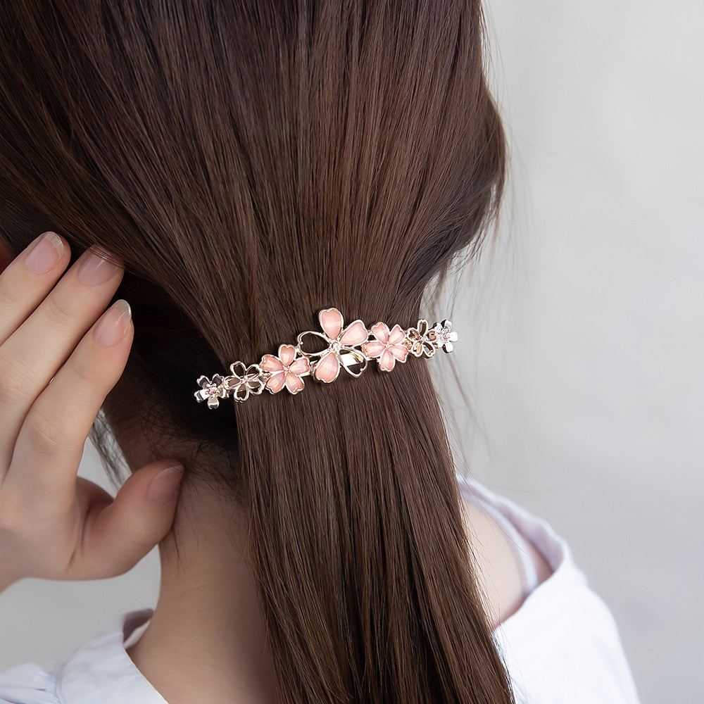 バレッタ ニッケルフリー メタル 桜 ストーン