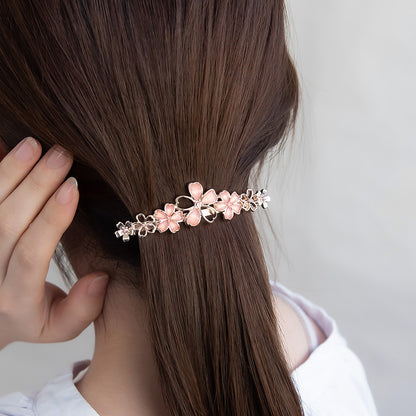 バレッタ ニッケルフリー メタル 桜 ストーン