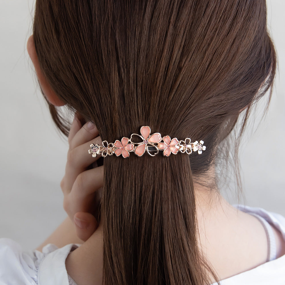 バレッタ ニッケルフリー メタル 桜 ストーン