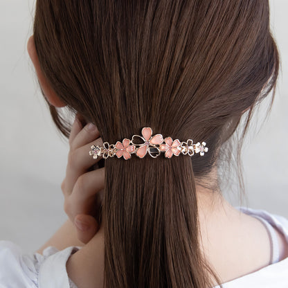 バレッタ ニッケルフリー メタル 桜 ストーン