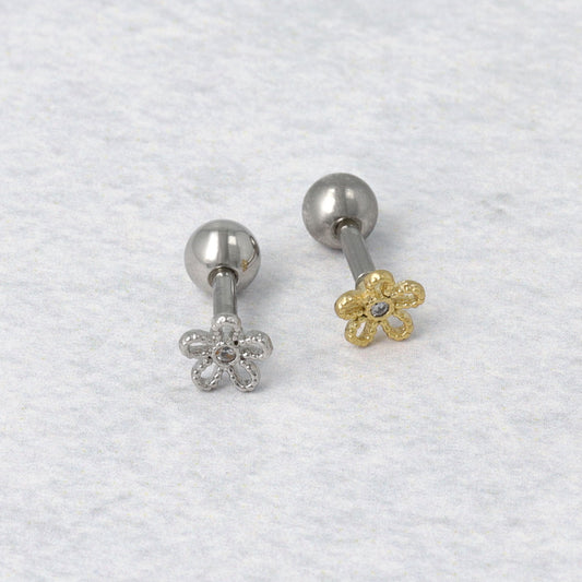 ボディピアス メタル フラワー ストーン ストレートバーベル ネジ式 サージカルステンレス 14G【1個販売】