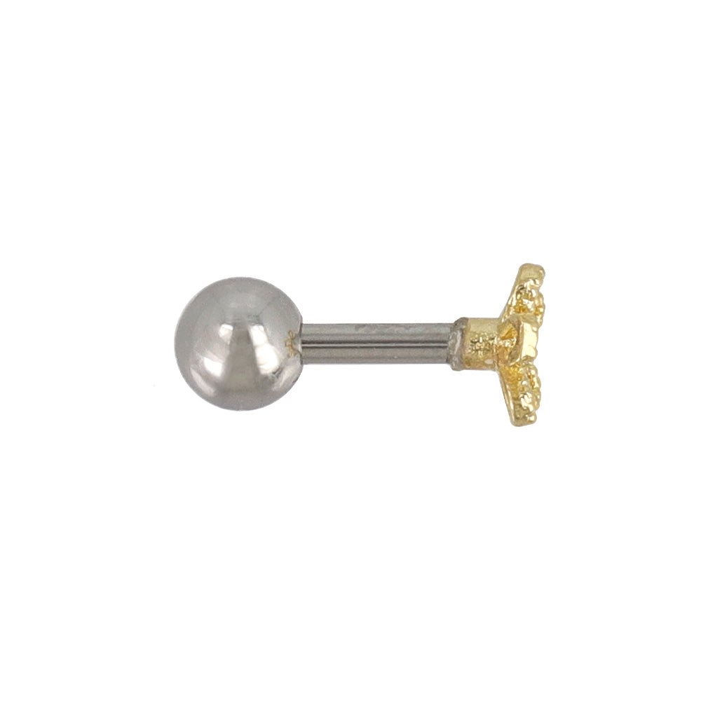 ボディピアス メタル フラワー ストーン ストレートバーベル ネジ式 サージカルステンレス 14G【1個販売】