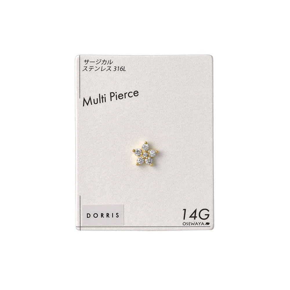 ボディピアス メタル ストーン フラワー ストレートバーベル ネジ式 サージカルステンレス 14G【1個販売】