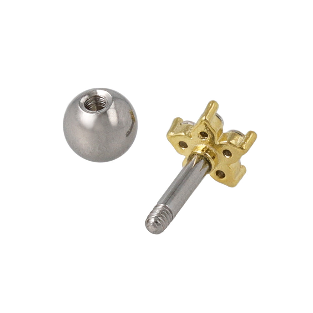 ボディピアス メタル ストーン フラワー ストレートバーベル ネジ式 サージカルステンレス 14G【1個販売】