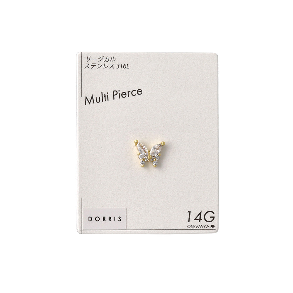 ボディピアス メタル ストーン バタフライ ストレートバーベル ネジ式 サージカルステンレス 14G【1個販売】