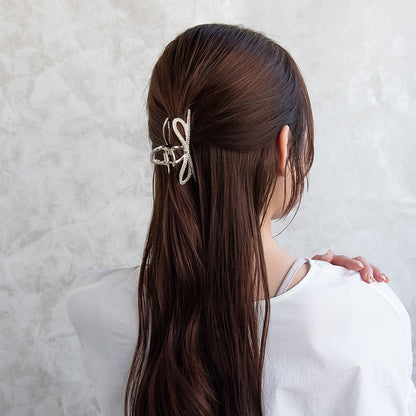 ヘアクリップ メタル リボン ミニ パール ストーン バンスクリップ