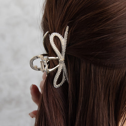 ヘアクリップ メタル リボン ミニ パール ストーン バンスクリップ