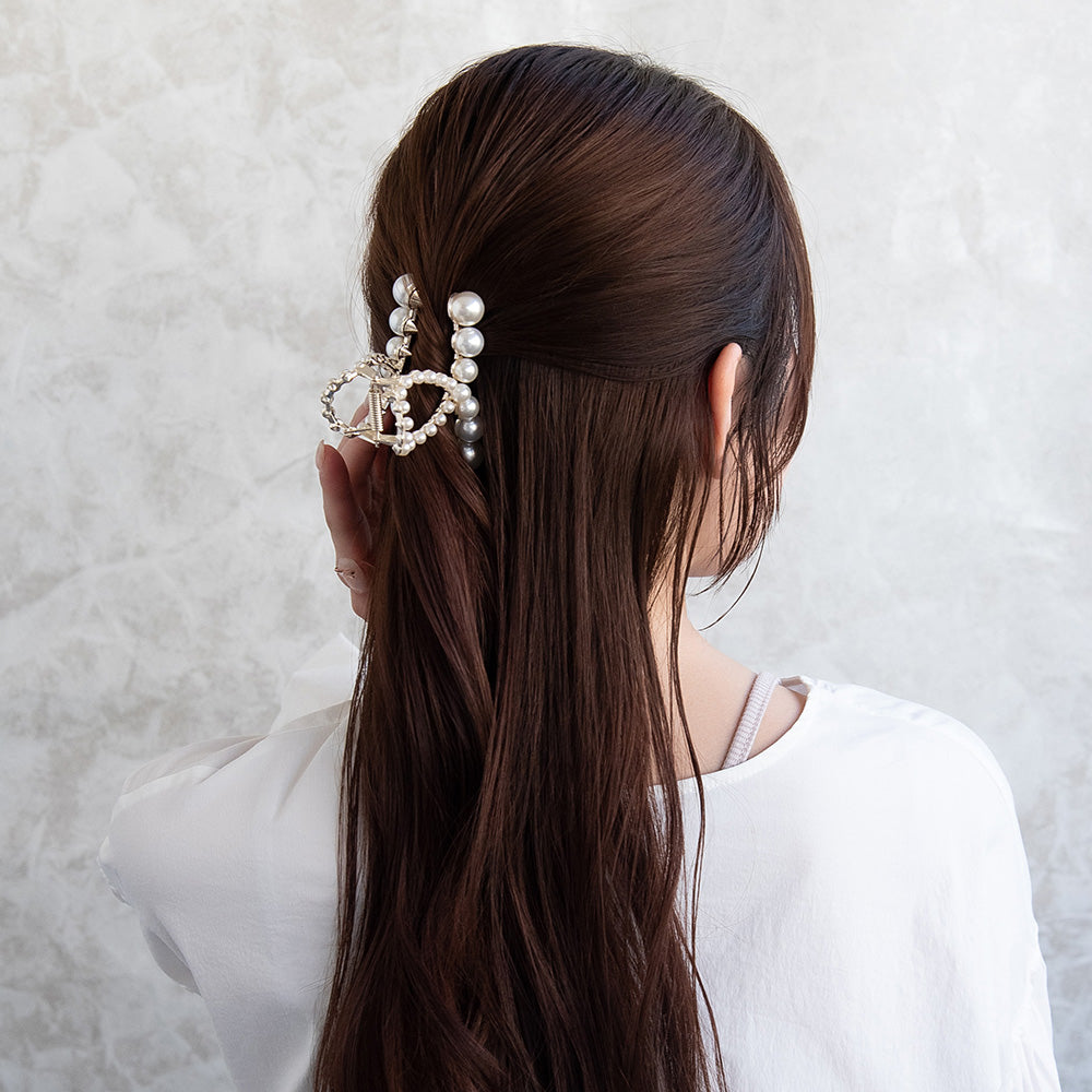 ヘアクリップ メタル  パール ライン ロール バンスクリップ