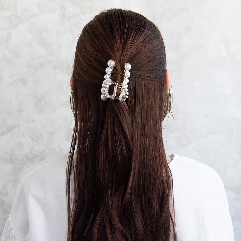 ヘアクリップ メタル  パール ライン ロール バンスクリップ