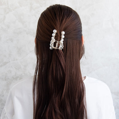 ヘアクリップ メタル  パール ライン ロール バンスクリップ