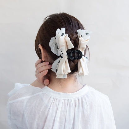ヘアクリップ サテン シアー オーガンジー ドットリボン バンスクリップ