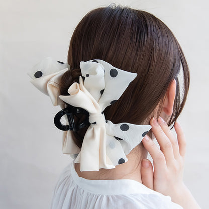 ヘアクリップ サテン シアー オーガンジー ドットリボン バンスクリップ