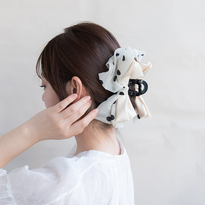 ヘアクリップ サテン シアー オーガンジー ドットリボン バンスクリップ