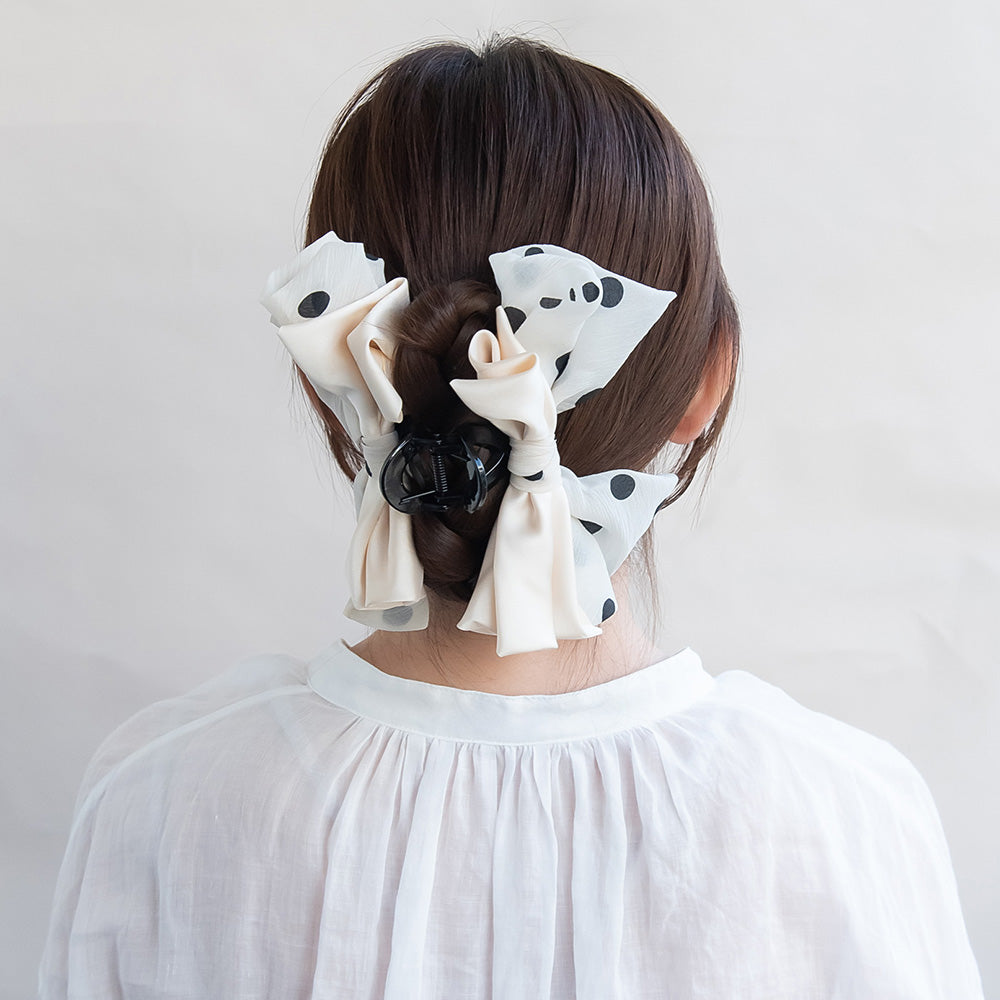 ヘアクリップ サテン シアー オーガンジー ドットリボン バンスクリップ