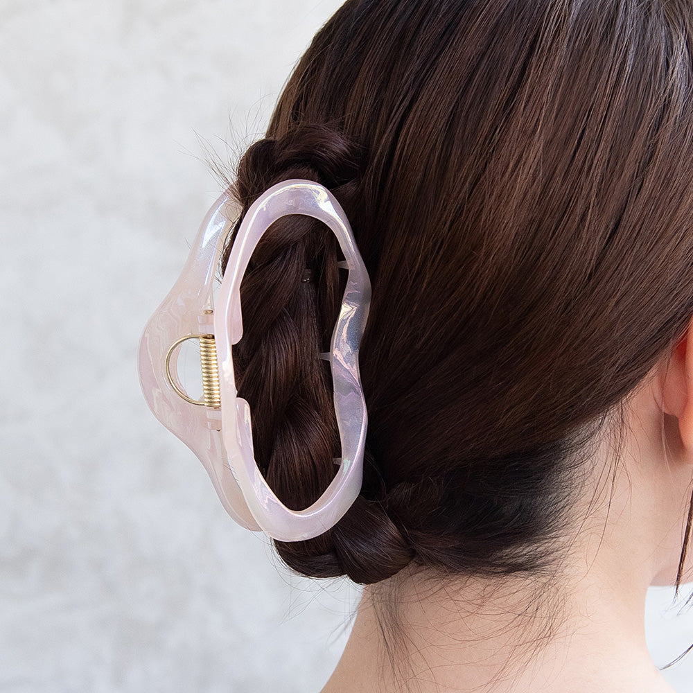 ヘアクリップ  オーロラ カラー ウェーブ 変形 オーバル バンスクリップ