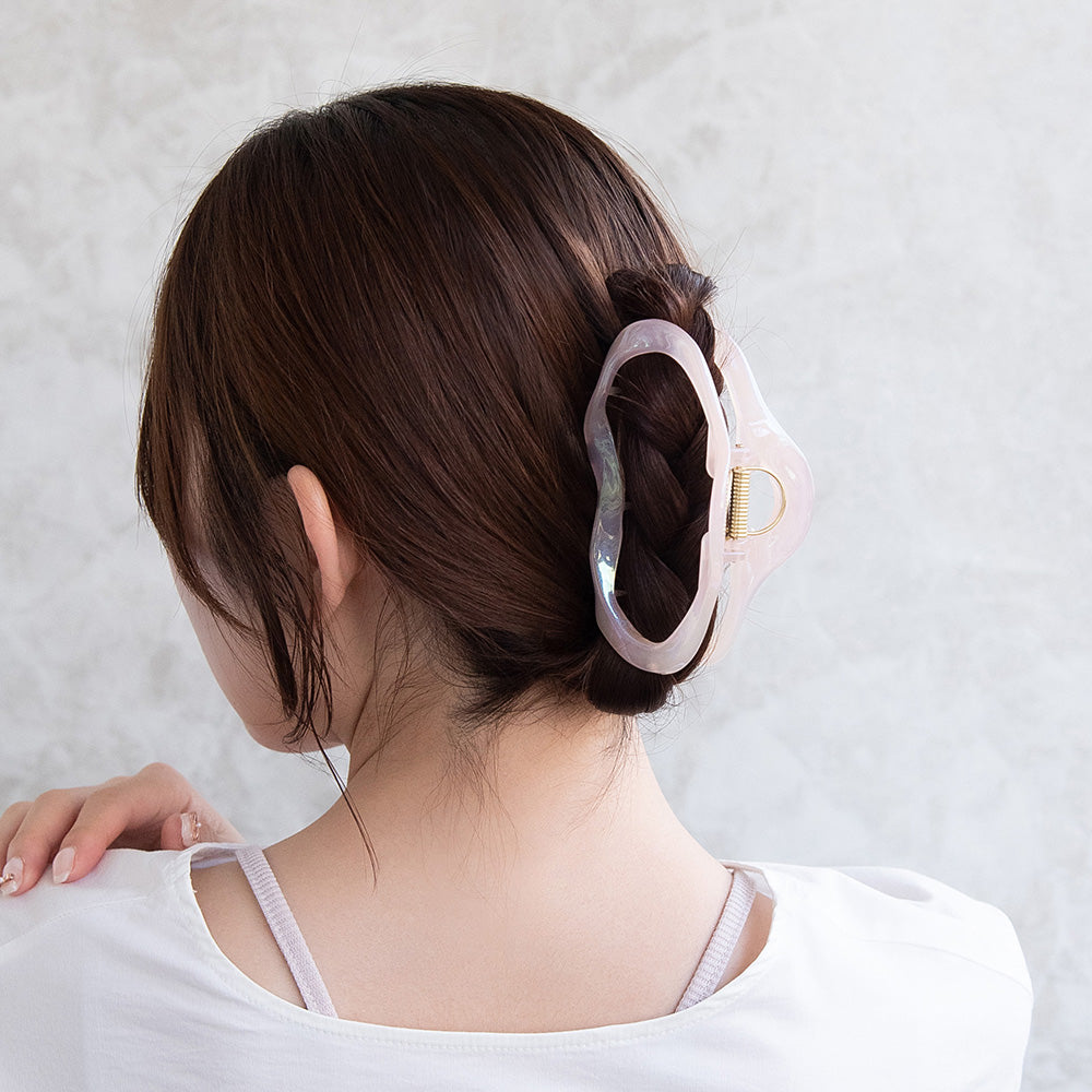ヘアクリップ  オーロラ カラー ウェーブ 変形 オーバル バンスクリップ
