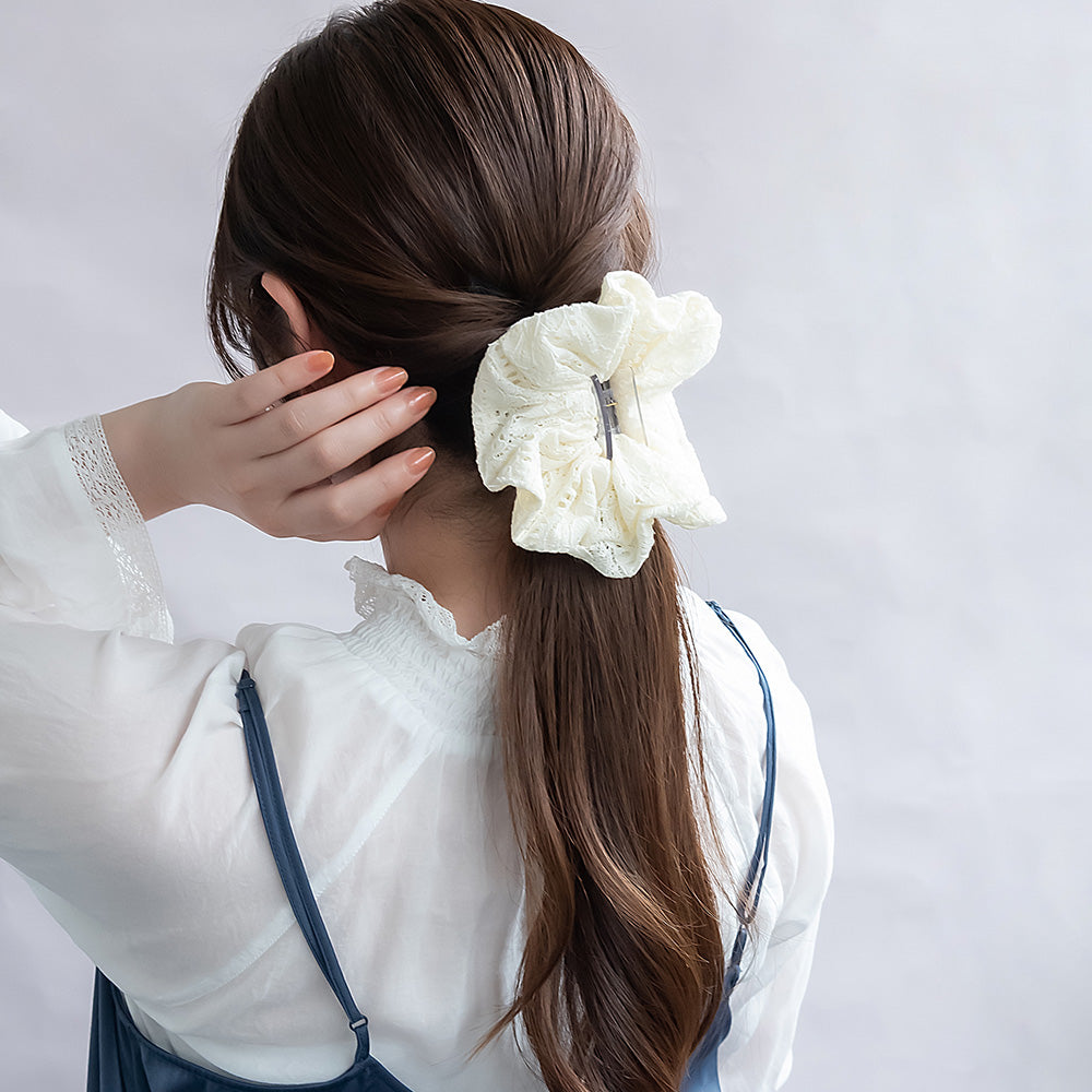 ヘアクリップ フラワー レース シュシュ風 バンスクリップ