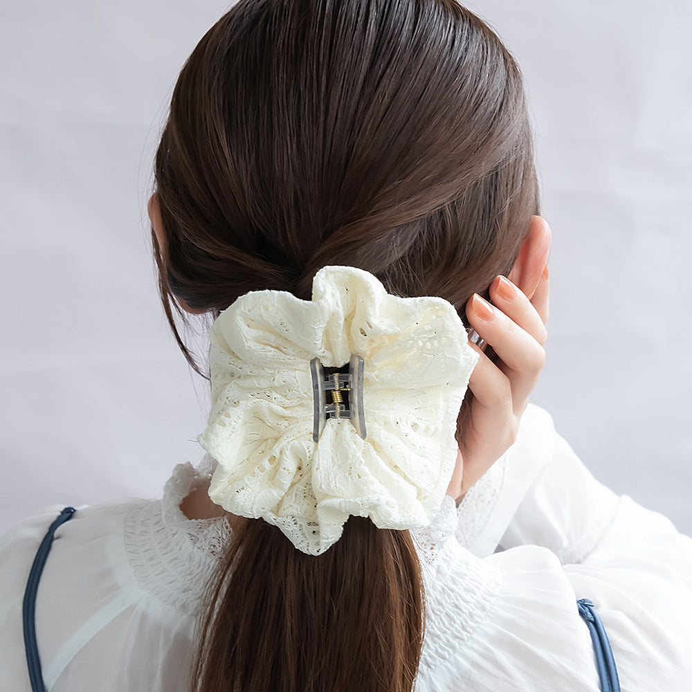 ヘアクリップ フラワー レース シュシュ風 バンスクリップ