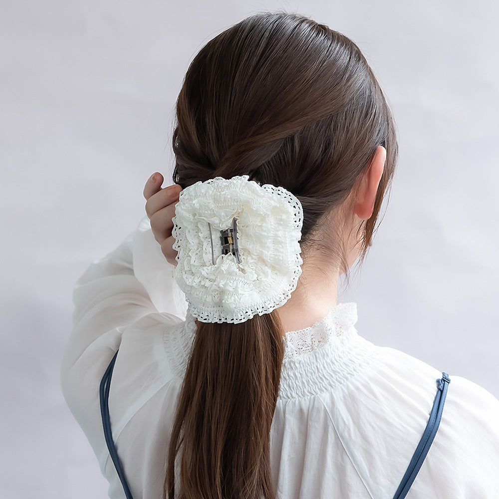 ヘアクリップ フリル レース シュシュ風 バンスクリップ