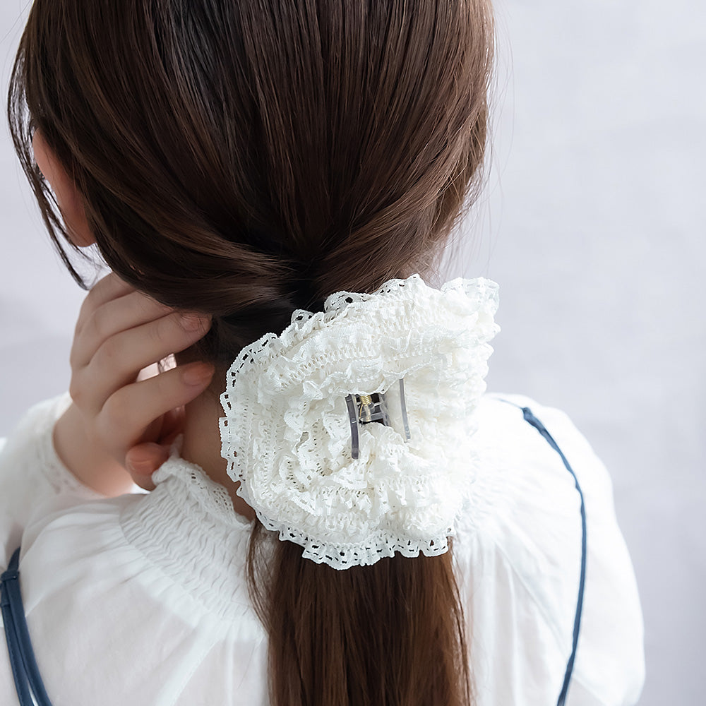 ヘアクリップ フリル レース シュシュ風 バンスクリップ