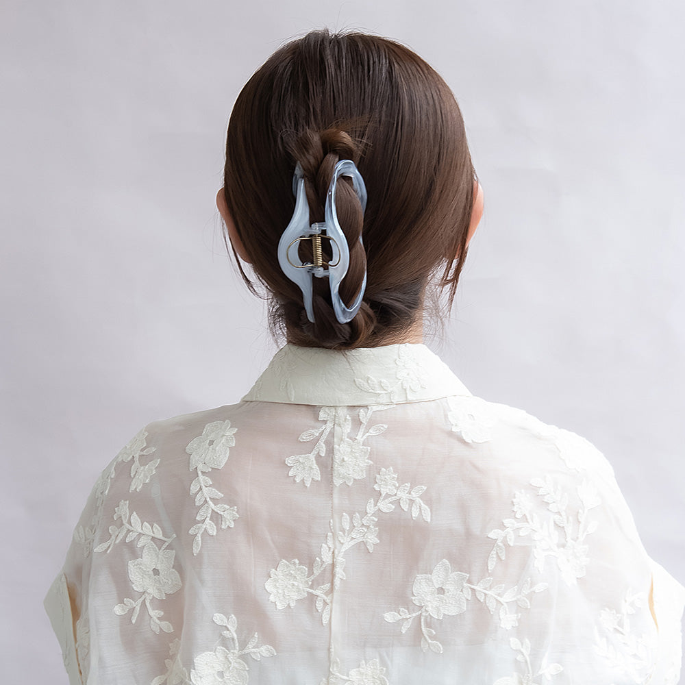ヘアクリップ クリア マーブルカラー ウエーブ 変形 オーバル バンスクリップ