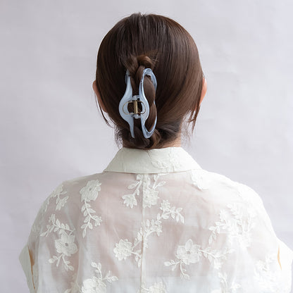 ヘアクリップ クリア マーブルカラー ウエーブ 変形 オーバル バンスクリップ