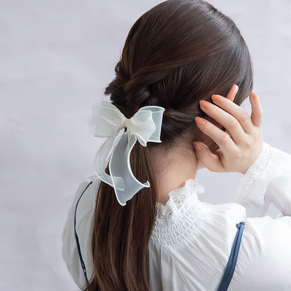 ヘアクリップ シアー ダブル リボン カラー サイドクリップ