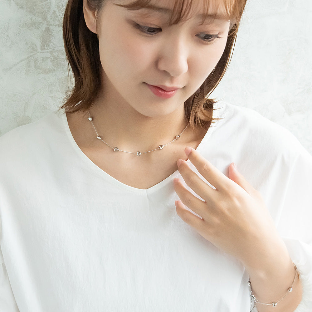 ネックレス ニッケルフリー メタル ハート ドット チェーン ショートネックレス