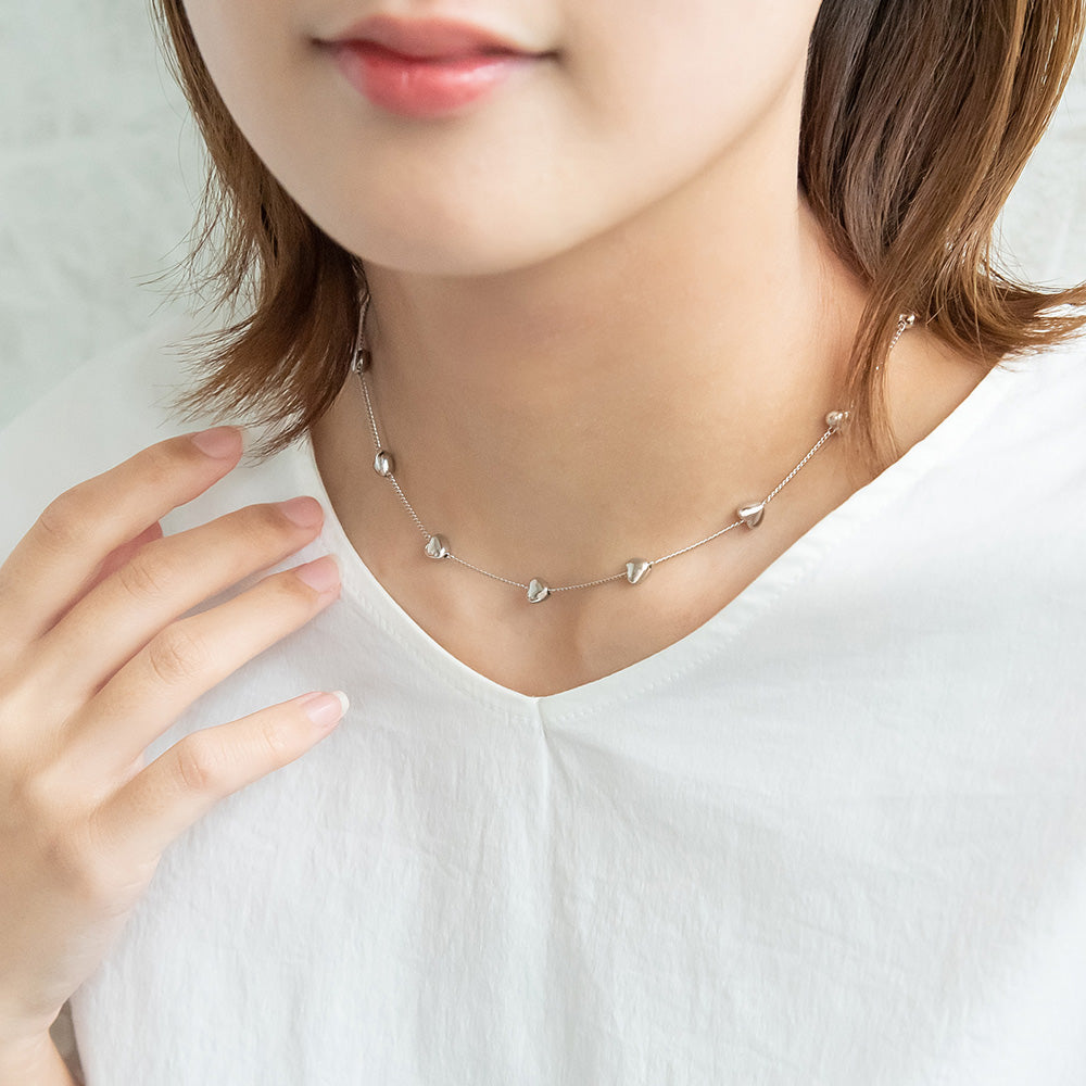 ネックレス ニッケルフリー メタル ハート ドット チェーン ショートネックレス