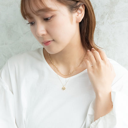 ネックレス ニッケルフリー メタル ハート 2連 ボール チェーン ショートネックレス