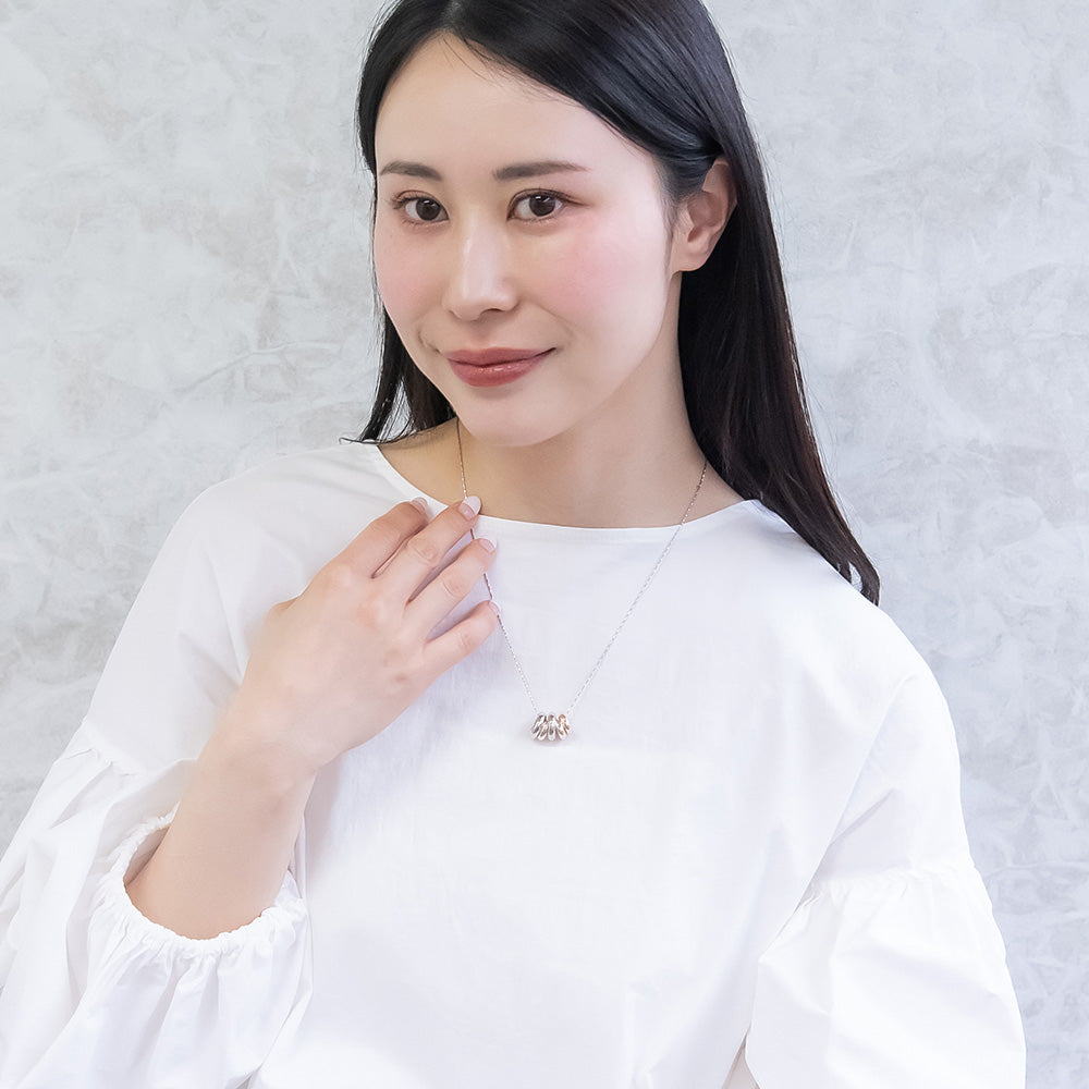 ネックレス ニッケルフリー メタル ミニ リング コンビカラー チェーン スライドボール ロングネックレス