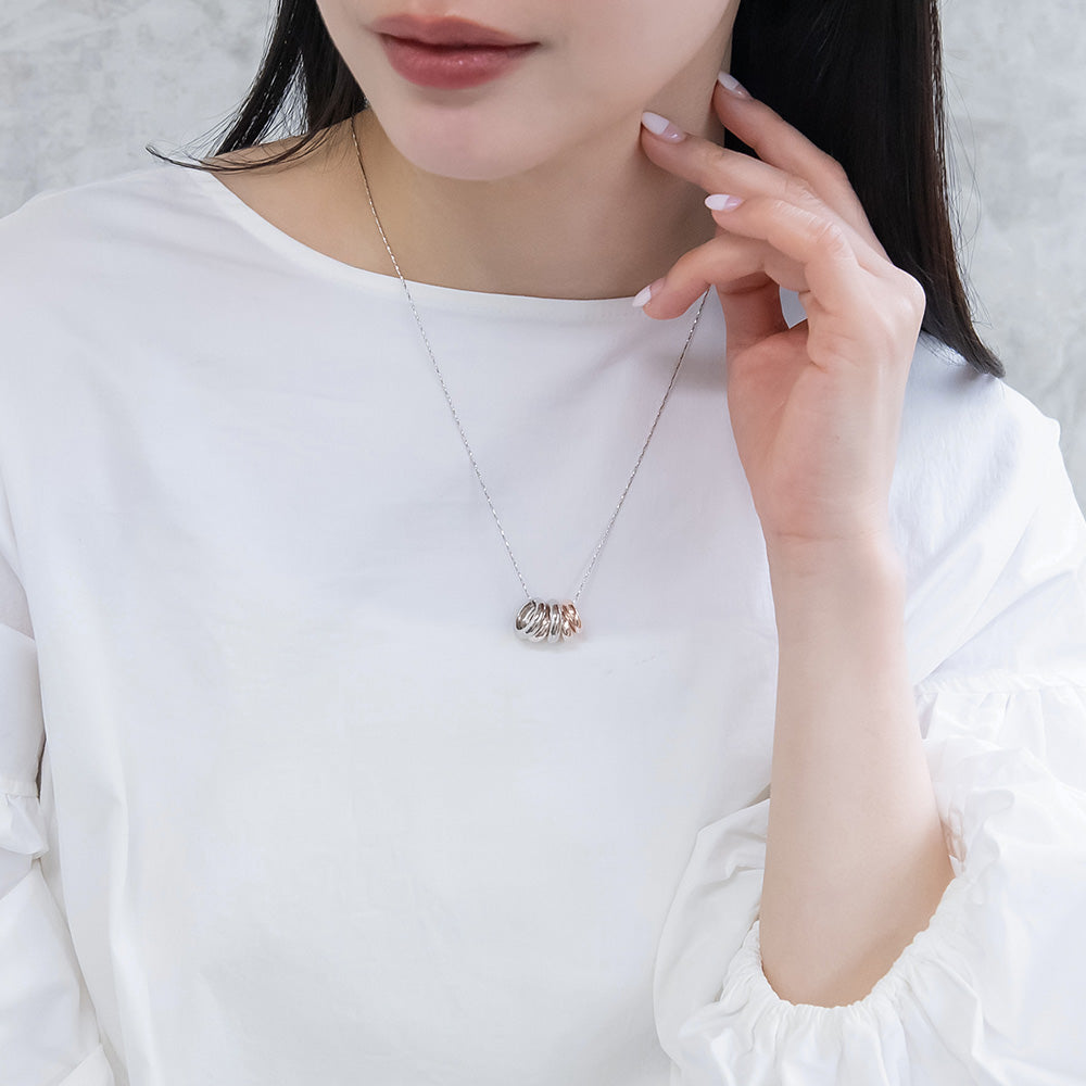 ネックレス ニッケルフリー メタル ミニ リング コンビカラー チェーン スライドボール ロングネックレス