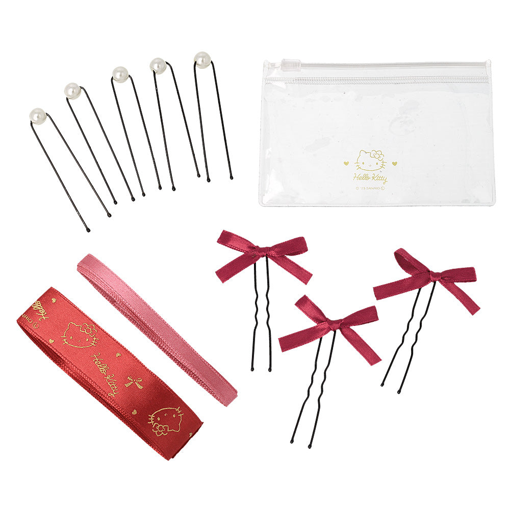 サンリオキャラクターズ  ハローキティ イベントヘア アレンジセット（キャラクターリボン/無地リボン/リボンUピン/パールUピン/クリアケース）
