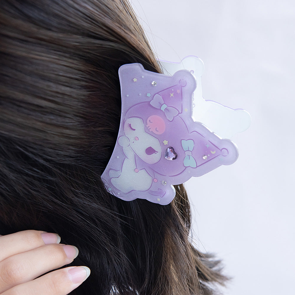 薄紫色 サテン ヘアクリップ ビジュー付き サンリオキャラクターズ クロミ はさむだけですぐカワイイ ビジュー