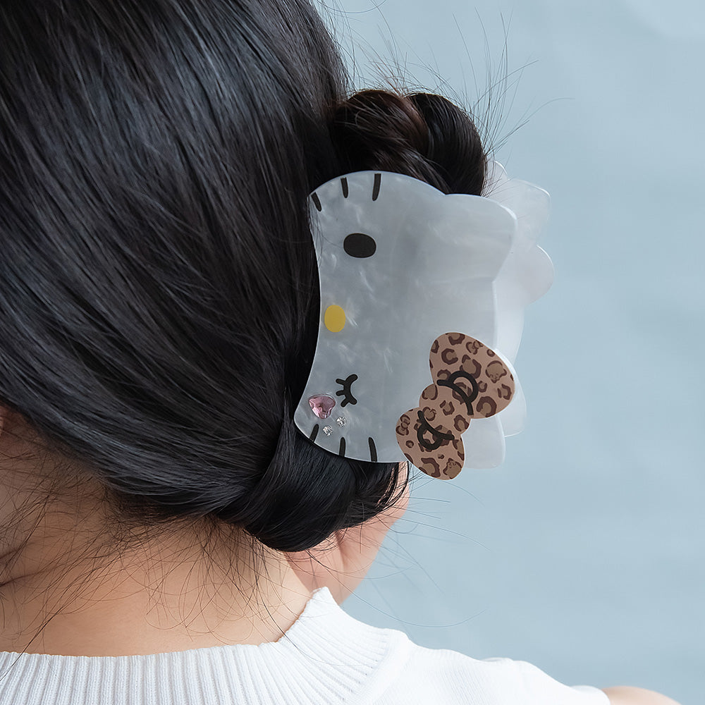 サンリオキャラクターズ ハローキティ ヒョウ柄リボン はさむだけですぐカワイイ ビジューバンスクリップ